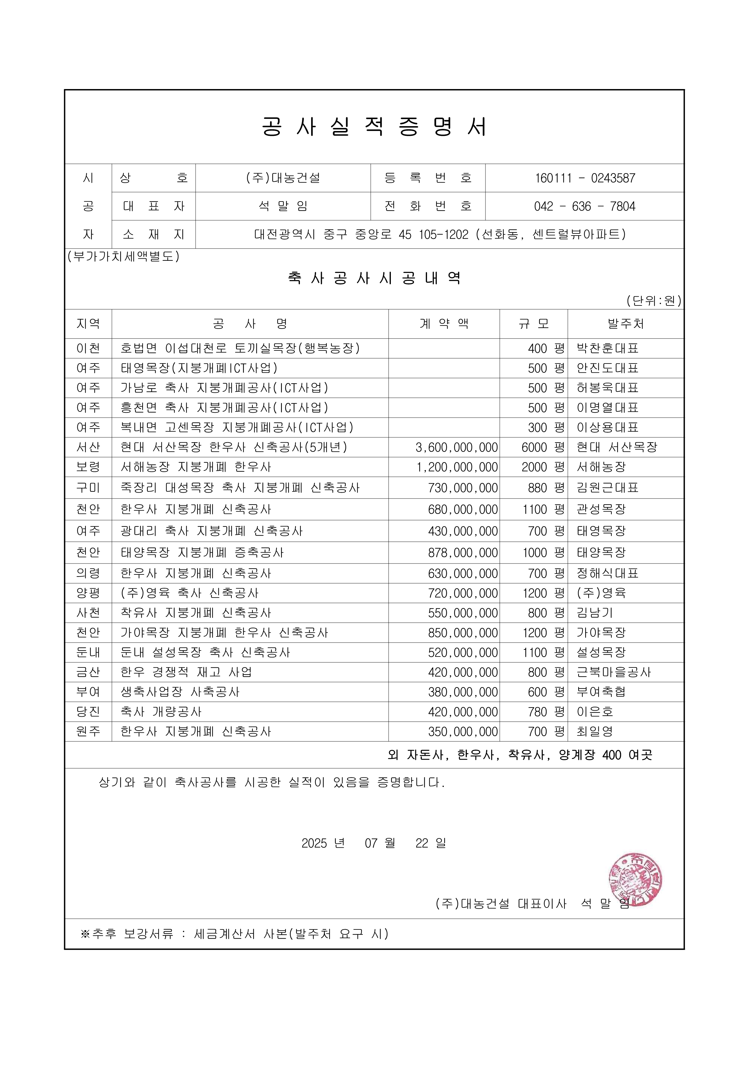 공사실적증명서